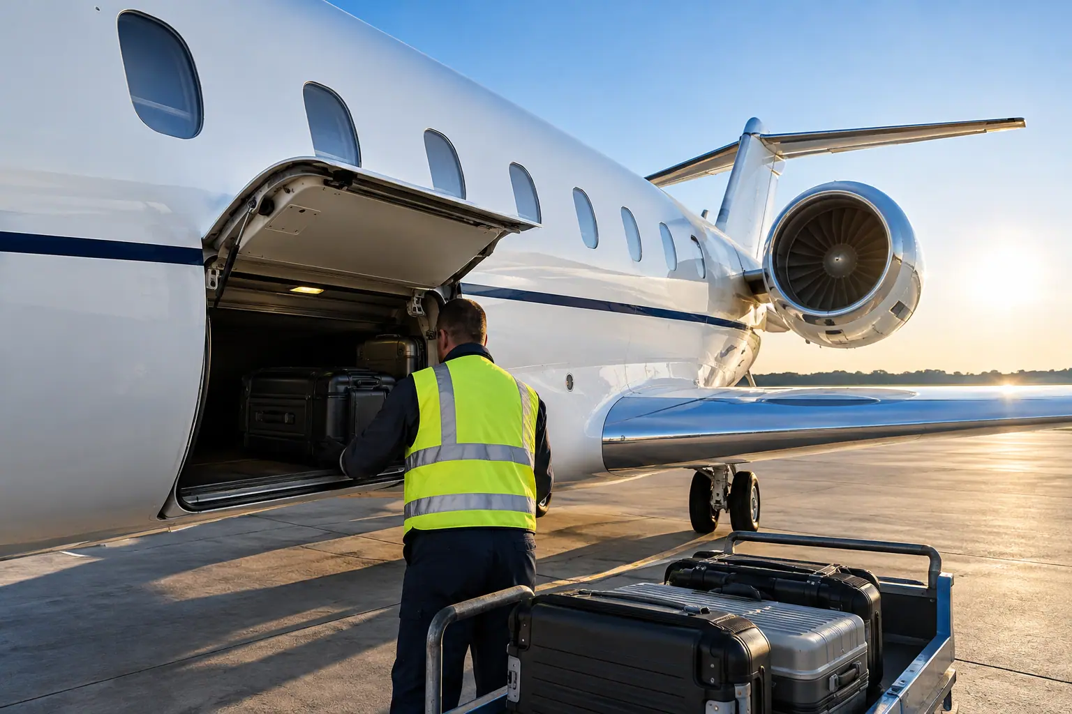 Bags loaded into a private jet