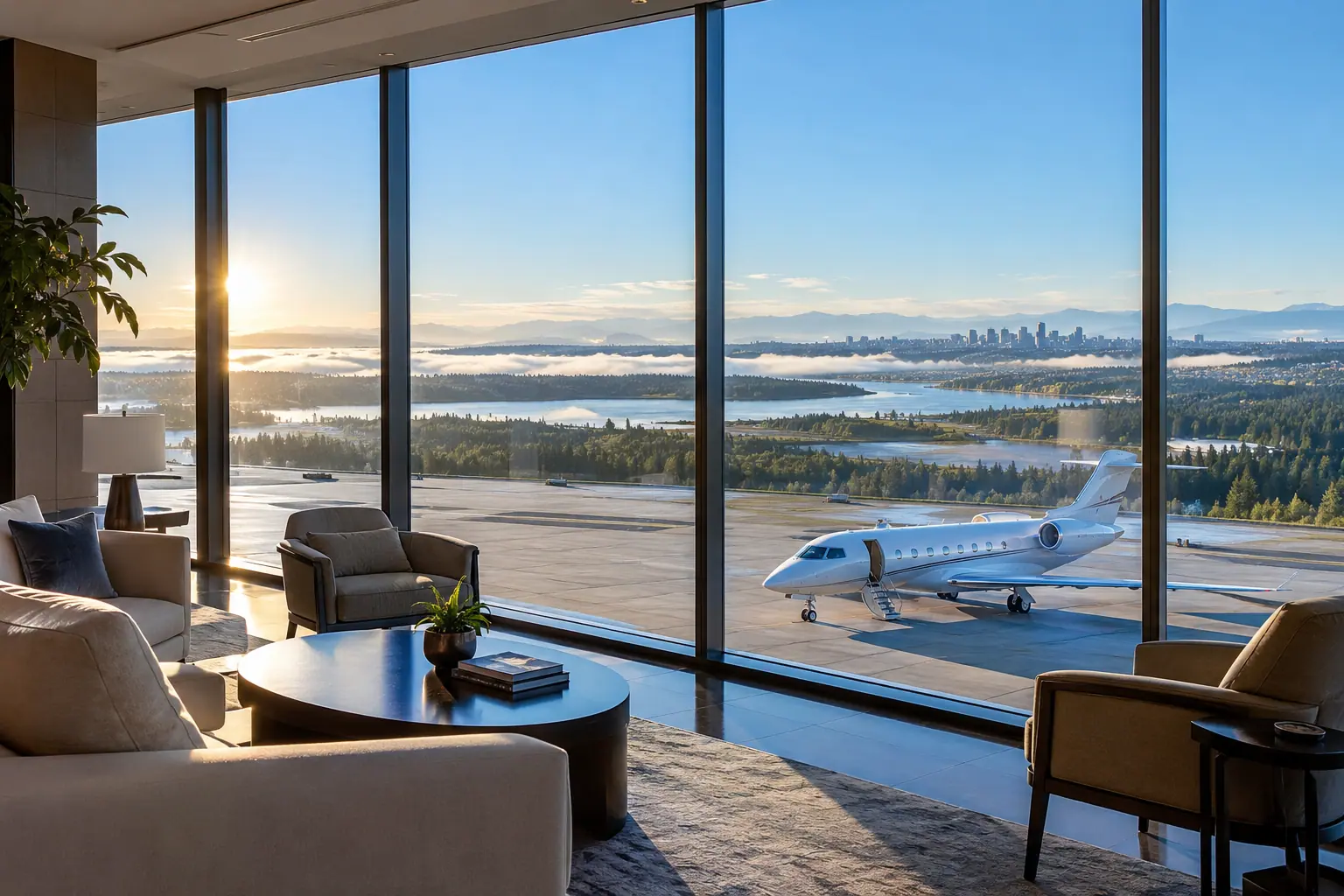 Private terminal lounge overlooking the ramp