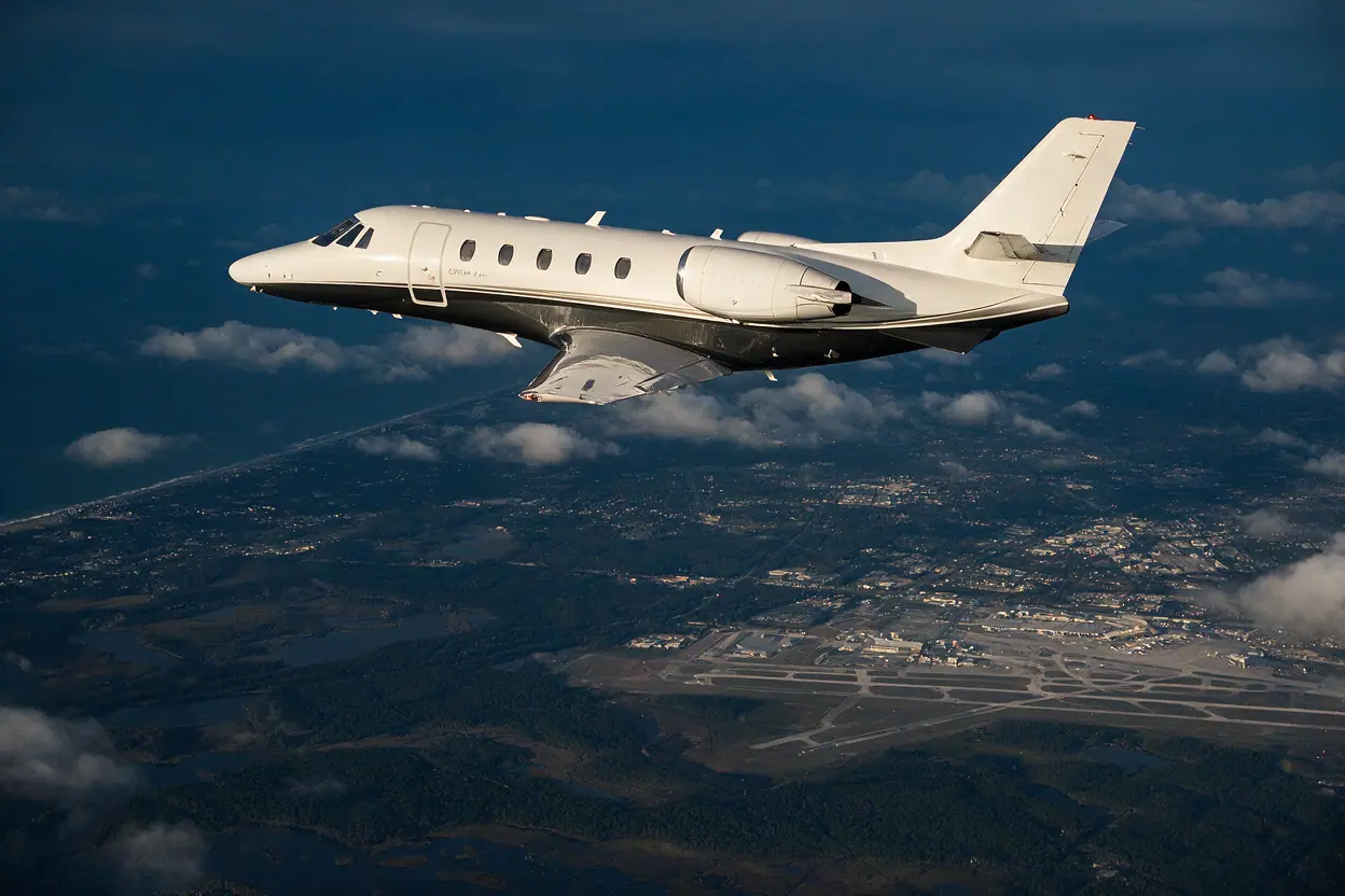 Midsize jet on the ramp