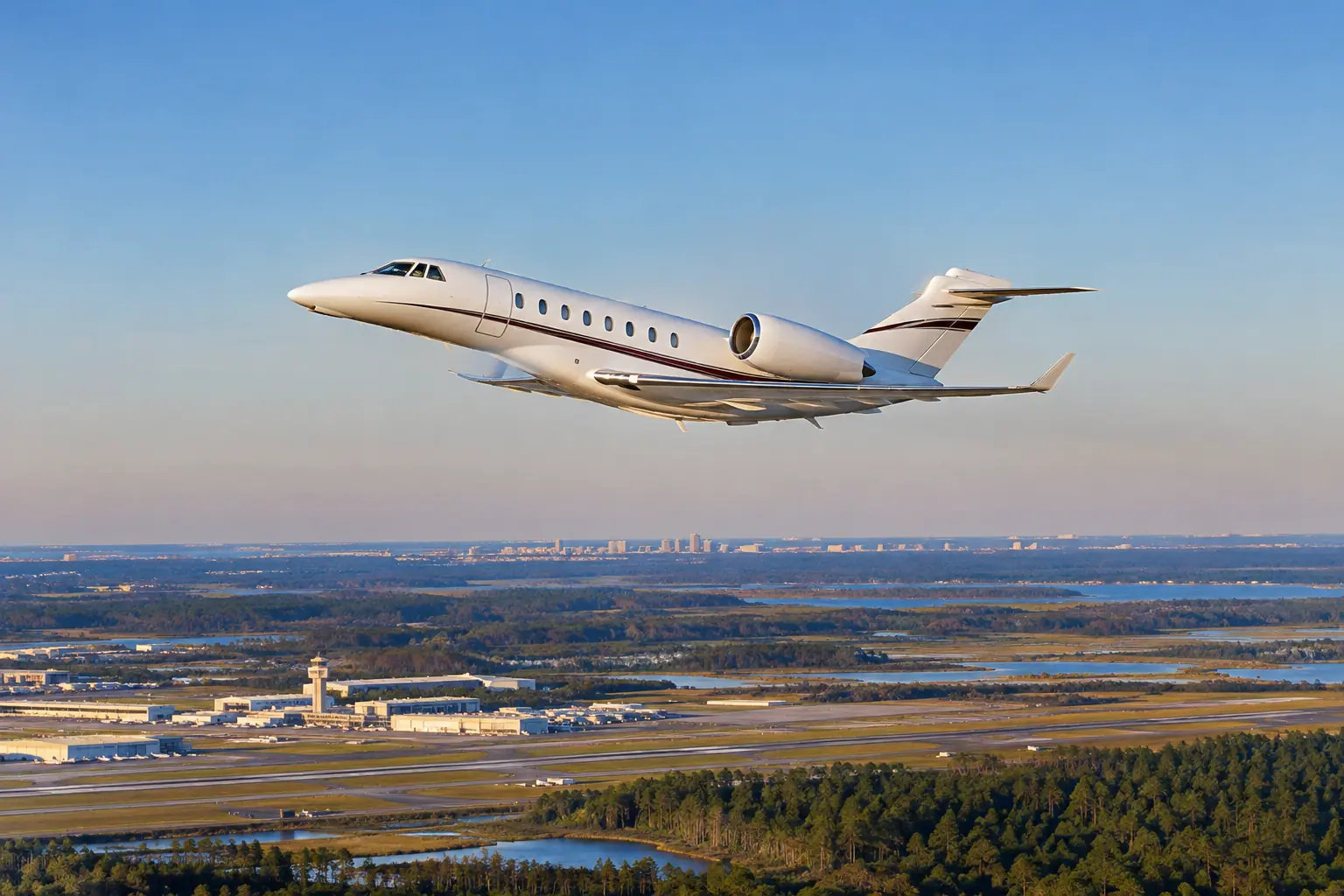 Private jet climbing out over the US